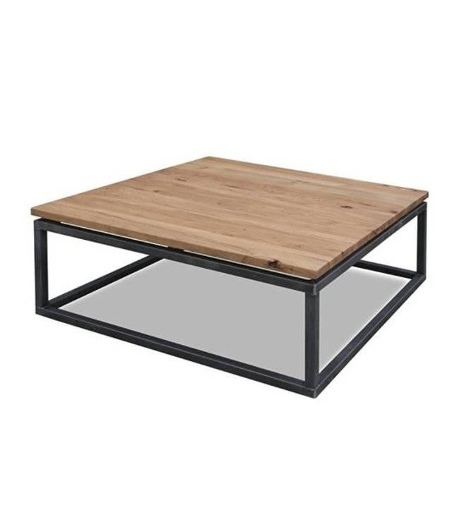 Vierkante eiken salontafel 100x100x42cm met stalen onderstel Steiken