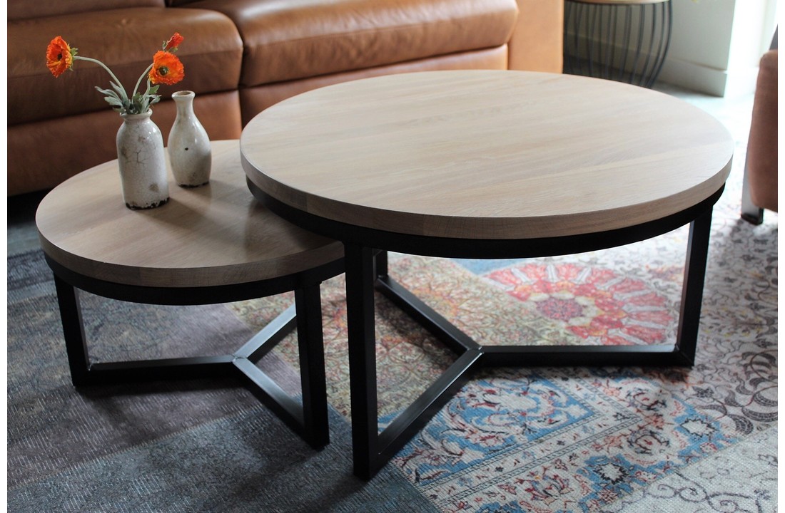 Ronde salontafel eiken met zwart stalen onderstel | 60 cm | Seesing |