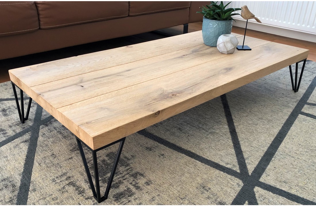 Massief eiken rechthoek salontafel met spinpoot | 120x60x22 cm