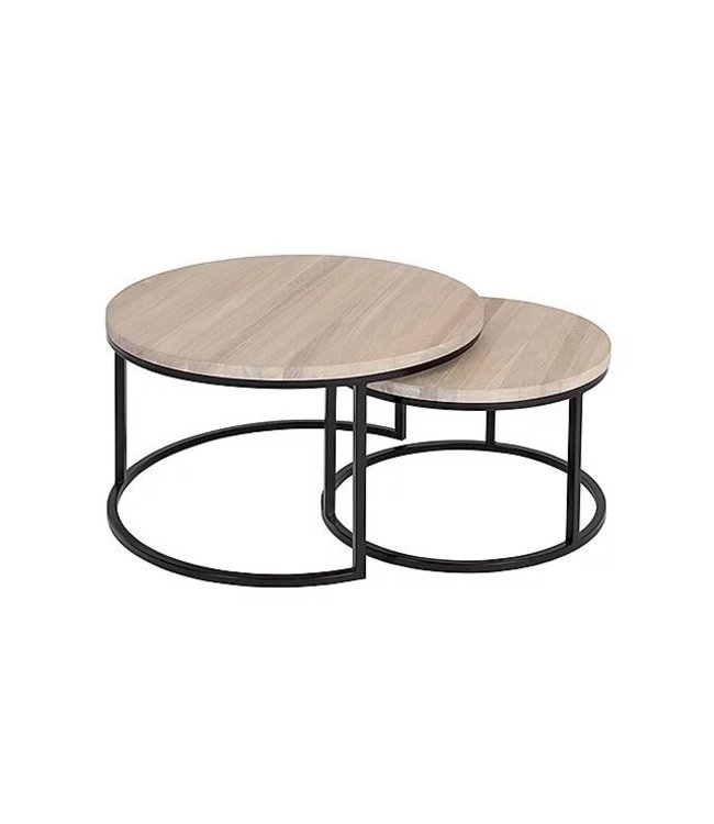 Hedendaags Massief eiken ronde salontafel set van 2 stuks - Steiken meubelen GO-45