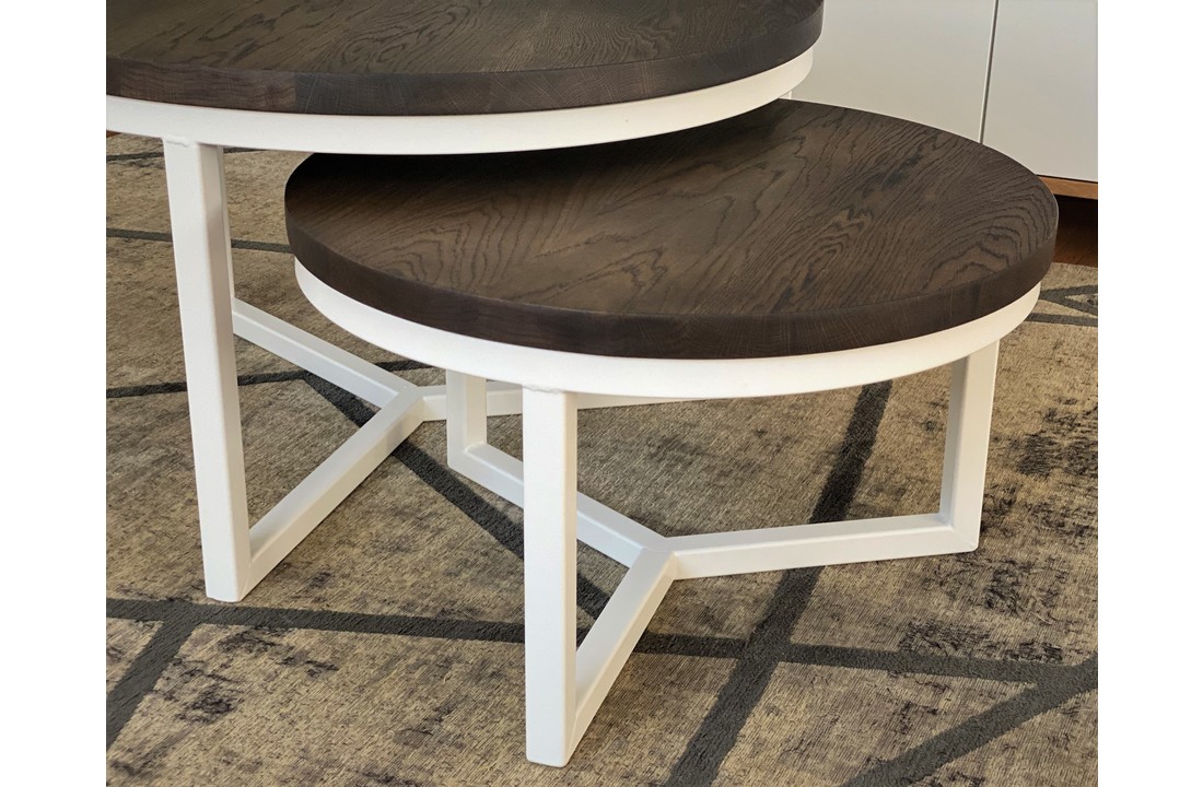 Ronde eiken salontafel set met wit stalen frame | 60 en 80 cm | Seesing