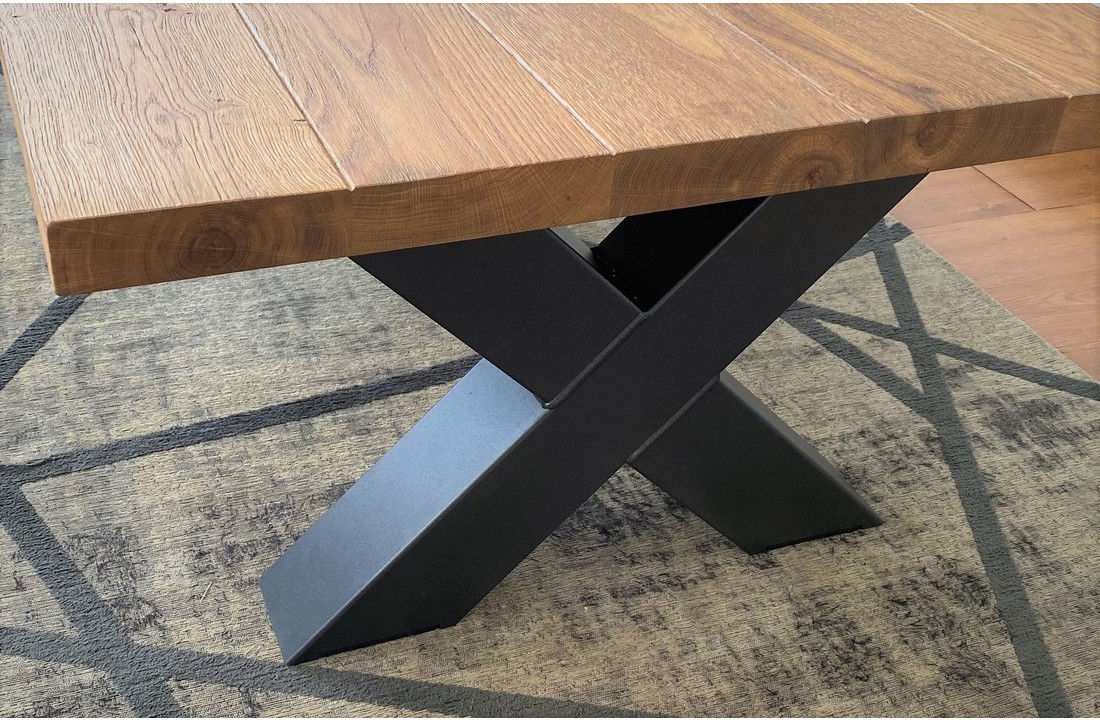 Rechthoek massief eiken Salontafel met stalen X poten - 10x10- Idink