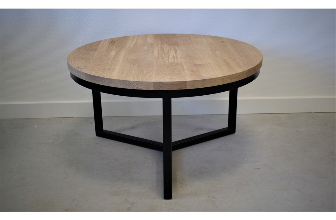 Salontafel rond eiken met zwart stalen onderstel | 80 cm | Seesing