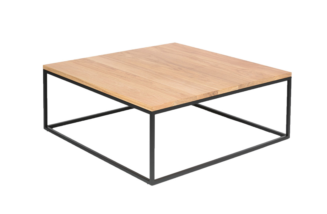 Eiken salontafel vierkant met zwart stalen frame | 80x80 cm - Steiken  meubelen