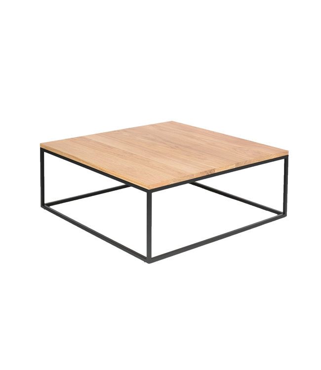 Eiken salontafel vierkant met zwart stalen frame | 80x80