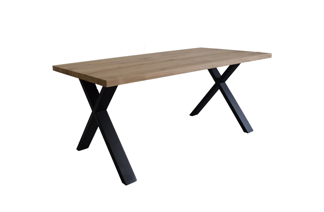 Massief eiken eettafel met stalen X-poten Small - 10x4