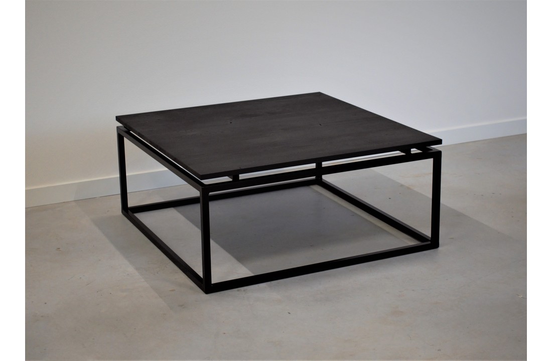 Massief eiken salontafel vierkant met zwevend blad met stalen onderstel | 100x100x42cm |