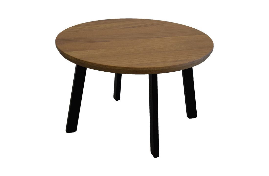 Massief eiken ronde salontafel met stalen 4-poot | 50 - 90 cm | Vin