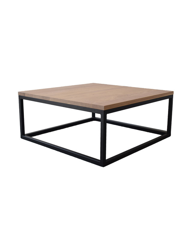 Massief eiken salontafel vierkant met zwart stalen frame | 80x80