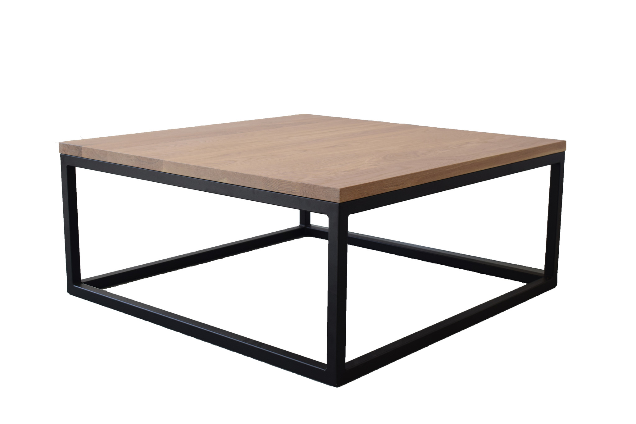 Weglaten schreeuw cassette Eiken salontafel vierkant met zwart stalen frame | 100x100cm | Massief -  Steiken meubelen