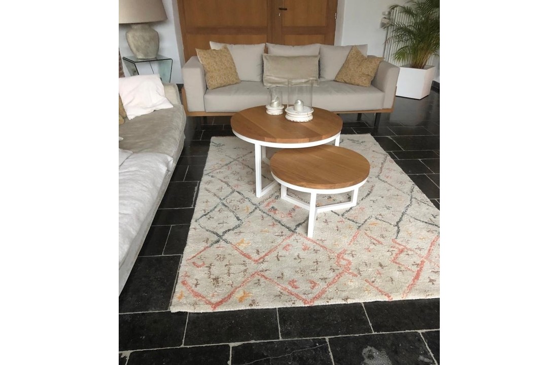 Ronde eiken salontafel set met wit stalen frame | 60 en 80 cm | Seesing
