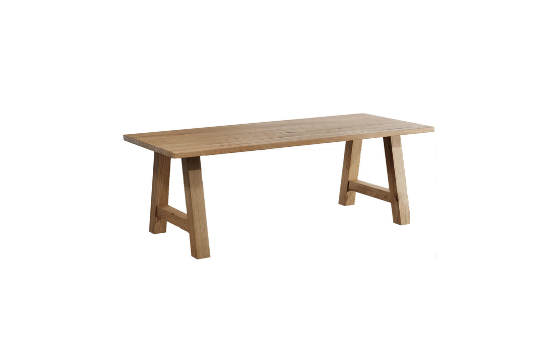 Massief eiken tafel met massief eiken A poten | 12x12