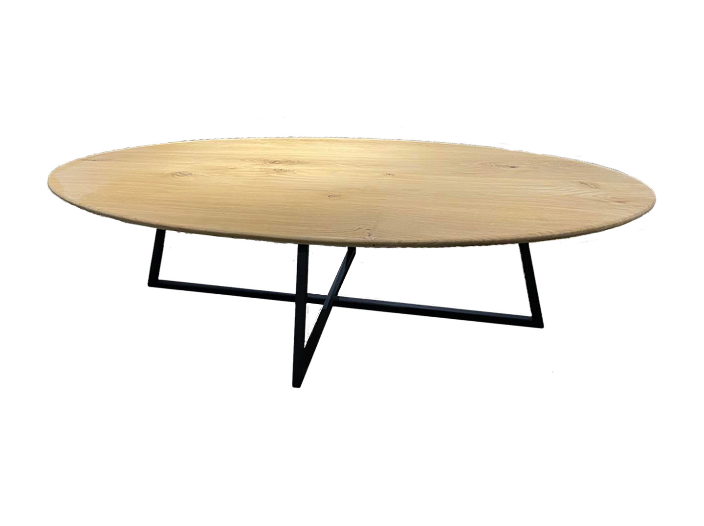 Zegenen Welsprekend Pardon Salontafel ovaal eiken met zwarte stalen design tafelpoot | 130x65x40 -  Steiken meubelen