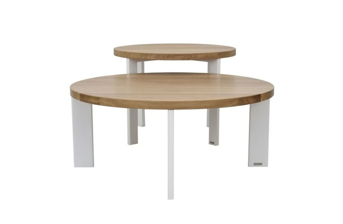 Salontafel rond eiken set met stalen 4 poot | 50 en 70 cm | Mika