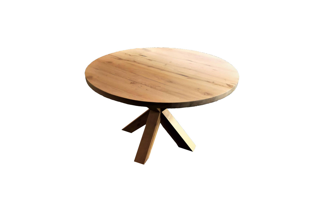 Ronde eiken eettafel met eikenhouten 3D matrix kruispoot | 10x10