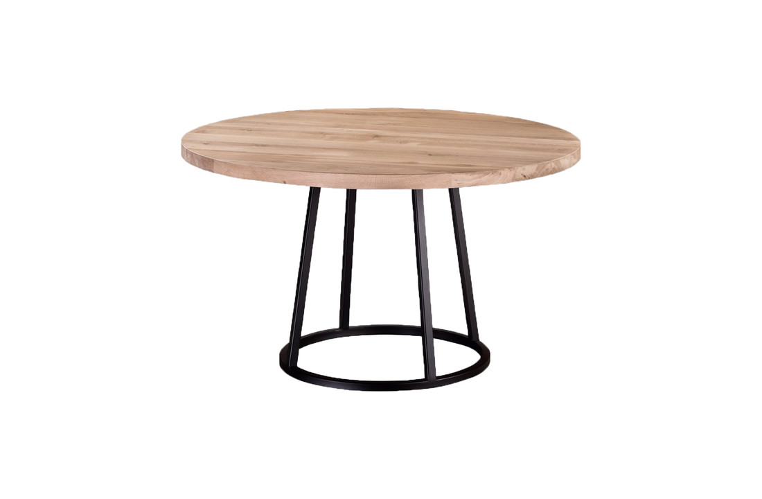 Ronde eiken eettafel met zwart stalen onderstel | 3x3 |