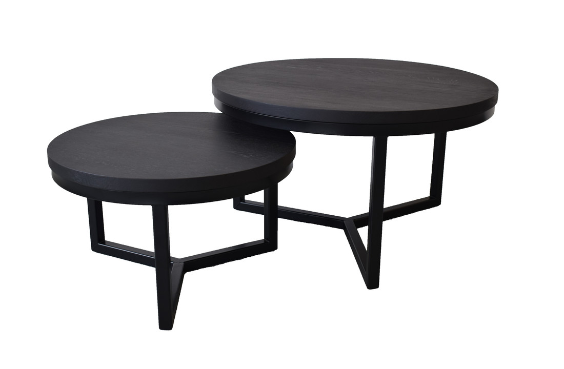 Zwarte Ronde salontafel set massief eiken met zwarte stalen onderstellen | 50 en 70 cm | Seesing