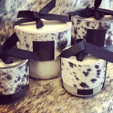 Oscar Candles Oscar Candles M brown-white cowhide grey pot