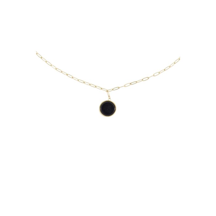 ZUSSS ZUSSS SCHAKELKETTING MET MUNTJE ZWART/GOUD