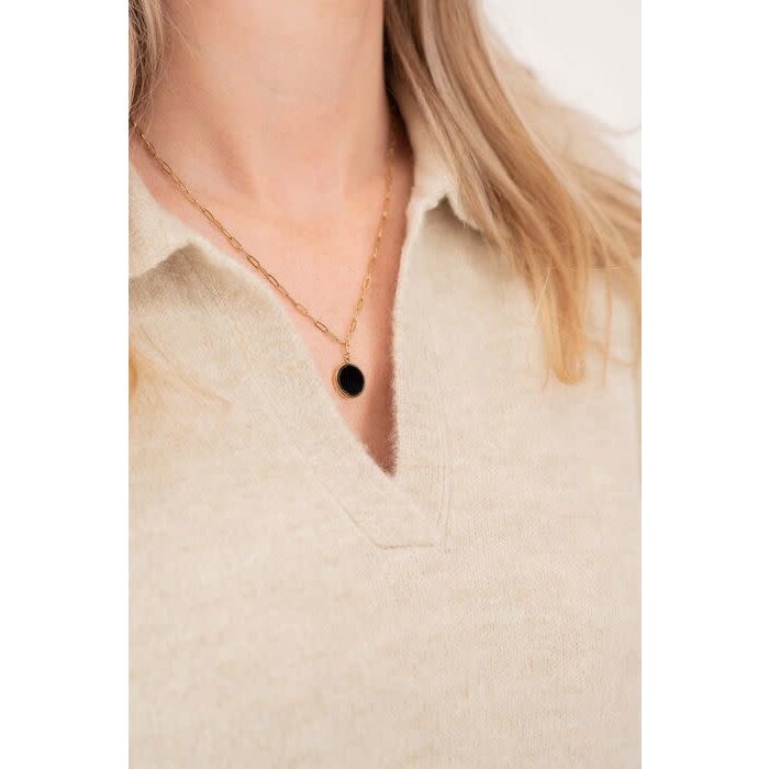 ZUSSS ZUSSS SCHAKELKETTING MET MUNTJE ZWART/GOUD