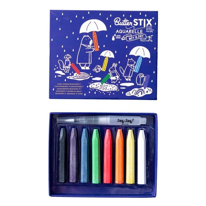JAQ JAQ BIRD BUTTERSTIX AQUARELKRIJTJES MET PEN SET VAN 8