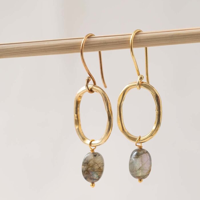 A BEAUTIFUL STORY BS GRACEFUL LABRADORITE GOLD EARRINGS
