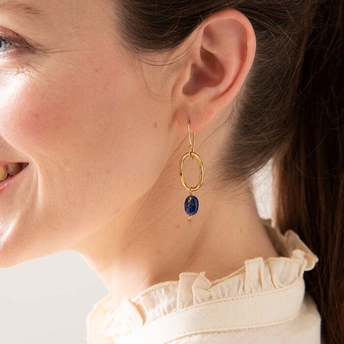 A BEAUTIFUL STORY BS GRACEFUL LAPIS LAZULI GOLD EARRINGS