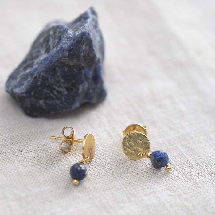 A BEAUTIFUL STORY BS MINI COIN LAPIS LAZULI GOLD EARRINGS