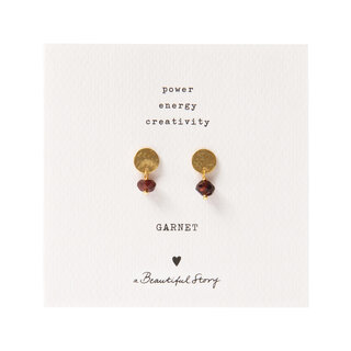 A BEAUTIFUL STORY BS MINI COIN GARNET GOLD EARRINGS