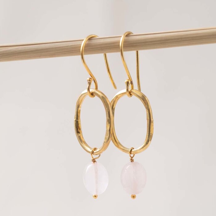 A BEAUTIFUL STORY BS GRACEFUL ROSE QUARTZ GOLD EARRINGS