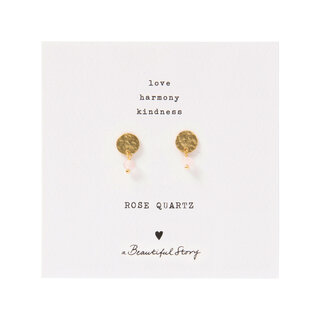 A BEAUTIFUL STORY BS MINI COIN ROSE QUARTZ GOLD EARRINGS