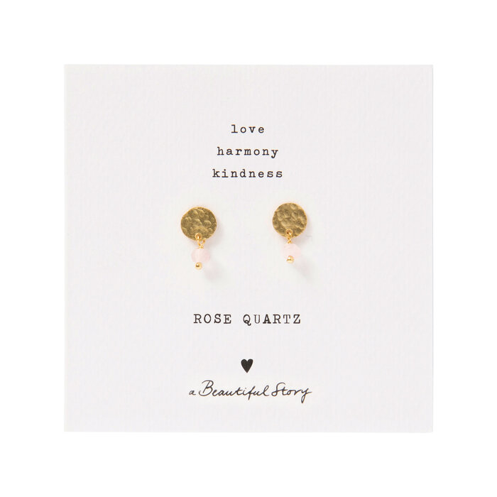 A BEAUTIFUL STORY BS MINI COIN ROSE QUARTZ GOLD EARRINGS
