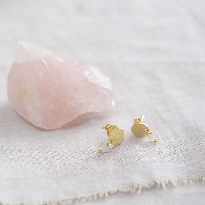 A BEAUTIFUL STORY BS MINI COIN ROSE QUARTZ GOLD EARRINGS