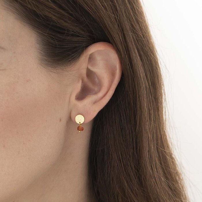 A BEAUTIFUL STORY BS MINI COIN CARNELIAN GOLD EARRINGS