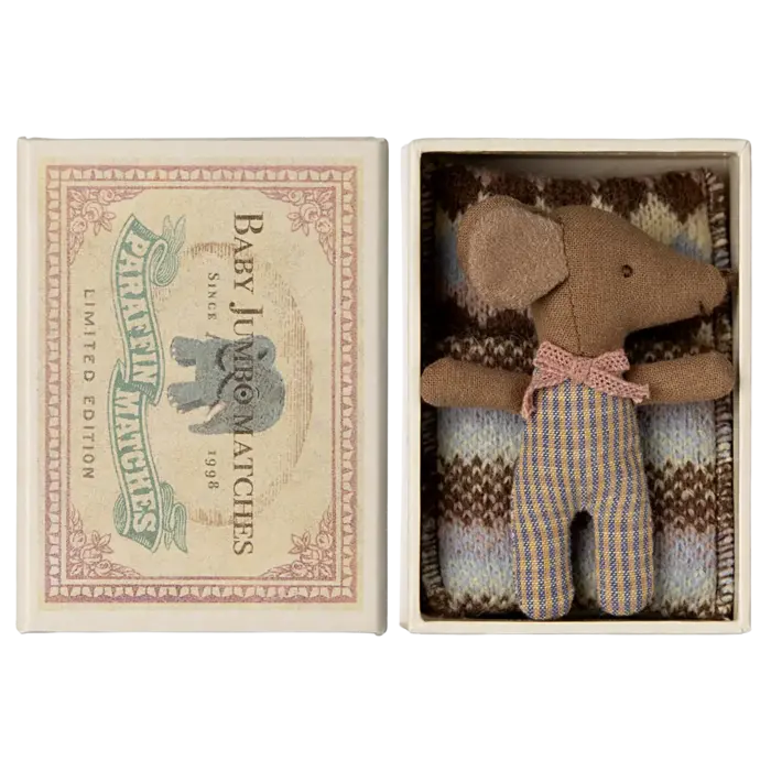 MAILEG MAILEG SLEEPY WAKEY BABY MOUSE IN MATCHBOX ROSE
