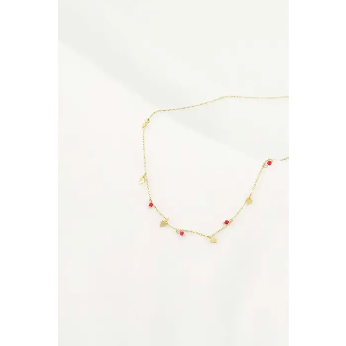 ZUSSS ZUSSS KETTING MET KLAVERTJES ROZE ROOD