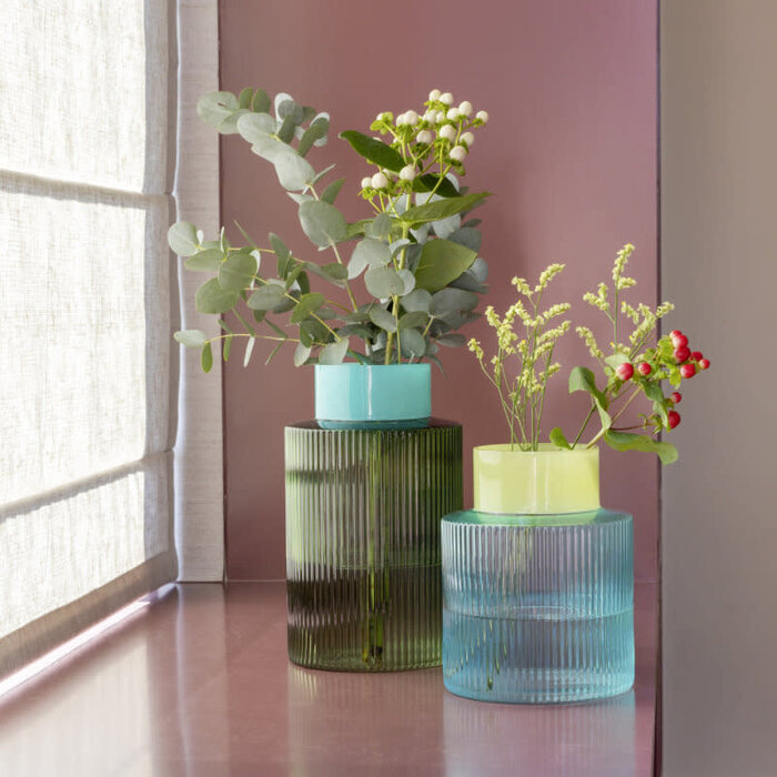 REMEMBER REMEMBER GLASS VASE GROOVE L GREEN