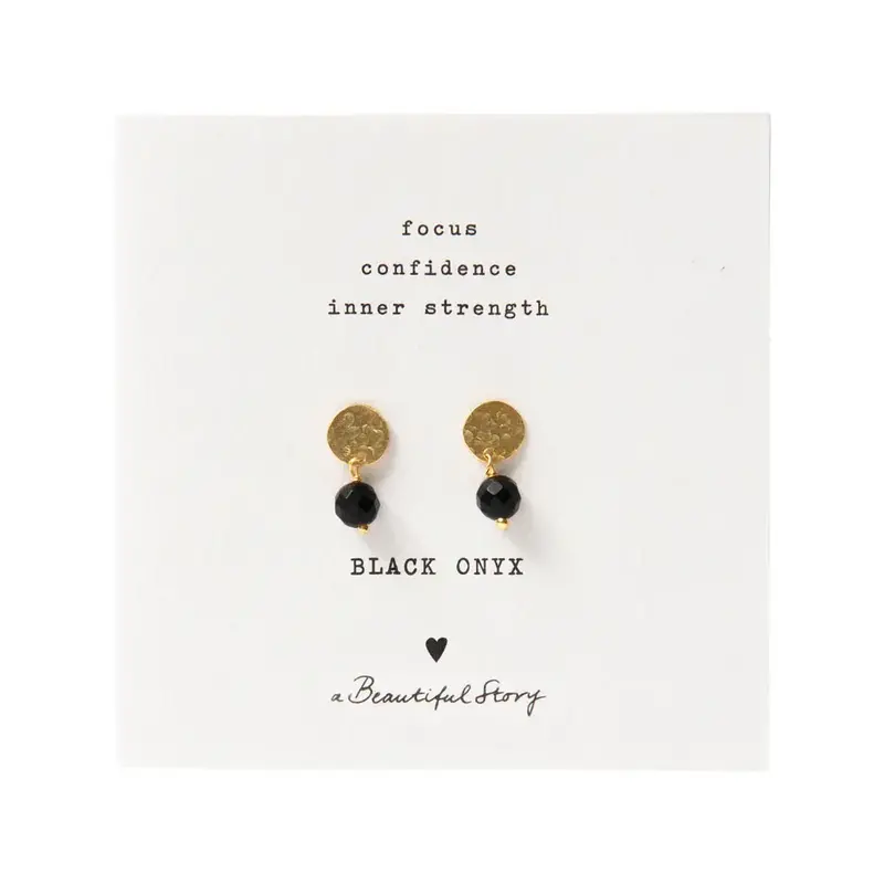 A BEAUTIFUL STORY BS MINI COIN BLACK ONYX GOLD EARRINGS
