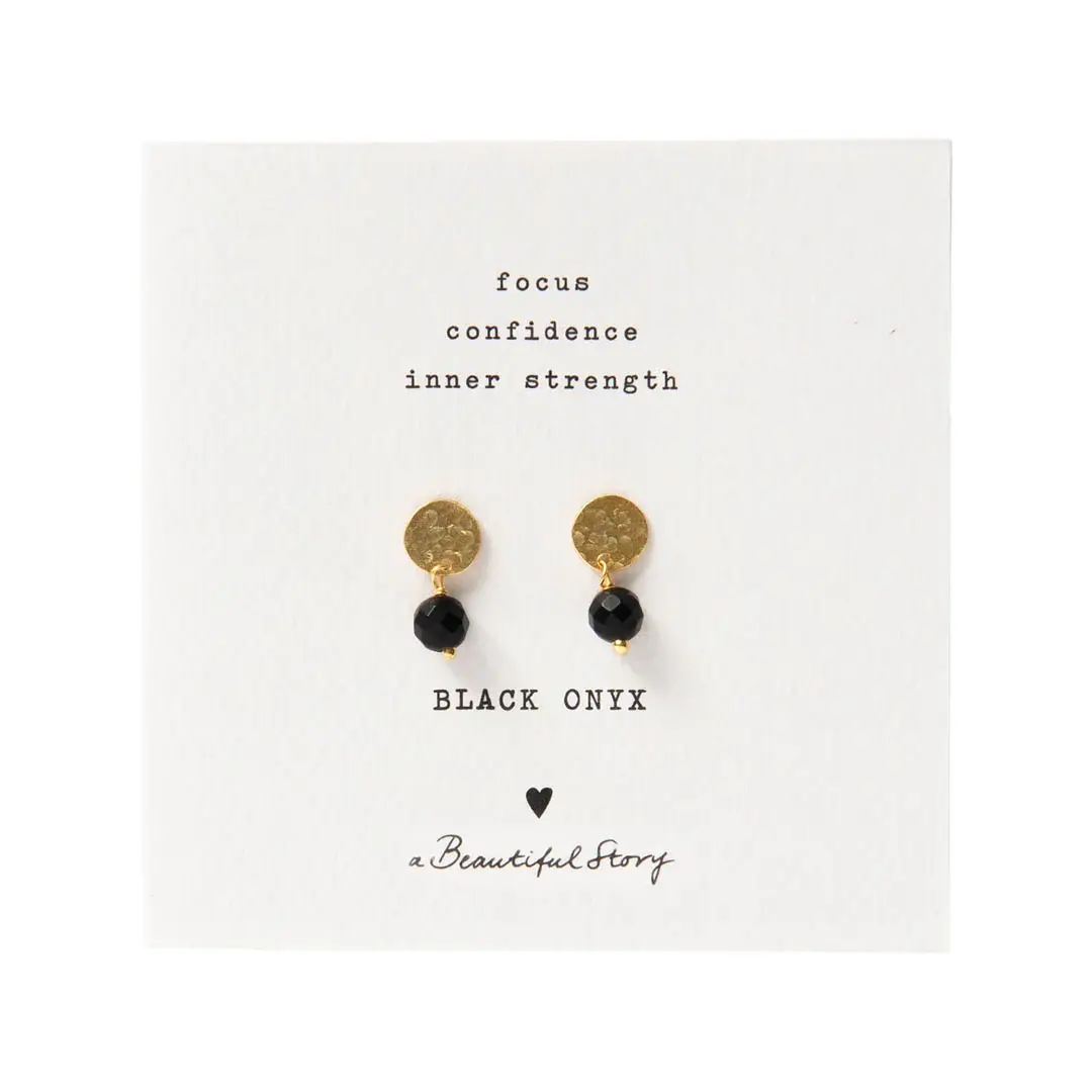 A BEAUTIFUL STORY BS MINI COIN BLACK ONYX GOLD EARRINGS