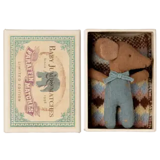 MAILEG MAILEG SLEEPY WAKEY BABY MOUSE  IN MATCHBOX BLUE