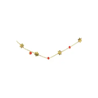 ZUSSS ZUSSS KETTING MET BLOEM KRALEN ORANJEROOD/GOUD