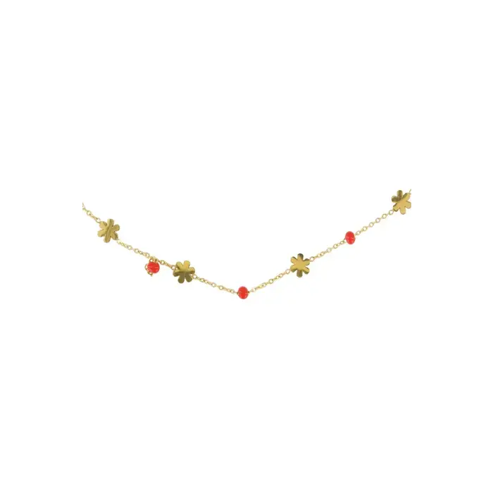 ZUSSS ZUSSS KETTING MET BLOEM KRALEN ORANJEROOD/GOUD