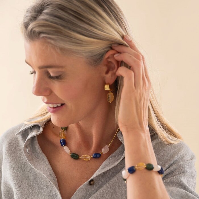 A BEAUTIFUL STORY BS EXCESSIVE ROSE QUARTZ AVENTURINE LAPIS CITRINE NECKLACE