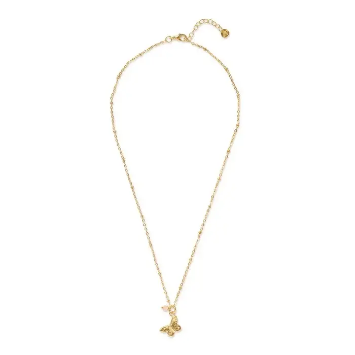 A BEAUTIFUL STORY BS CONVINCED ROSE QUARTZ NECKLACE (vlinder klein)