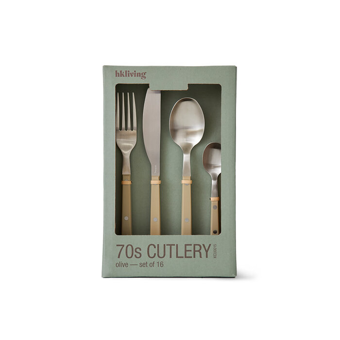 HK LIVING 70S CUTLERY OLIVE (SET OF 16)