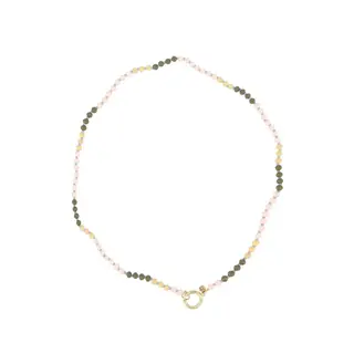 ZUSSS ZUSSS KETTING VAN MIX KRAALTJES ZOMERBLAUW LICHT ROZE / KHAKIGROEN