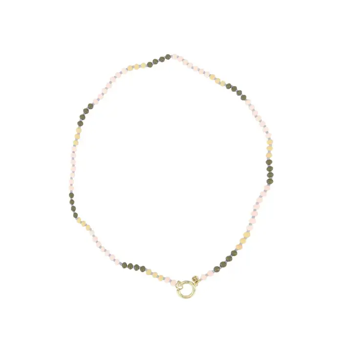 ZUSSS ZUSSS KETTING VAN MIX KRAALTJES ZOMERBLAUW LICHT ROZE / KHAKIGROEN