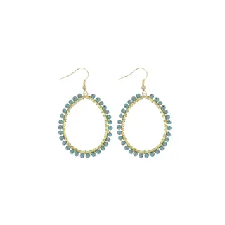 ZUSSS ZUSSS OORBEL HANGER OVAAL MET KRAAL GRIJSBLAUW / GOUD