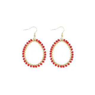 ZUSSS ZUSSS OORBEL HANGER OVAAL MET KRAAL ORANJEROOD / GOUD