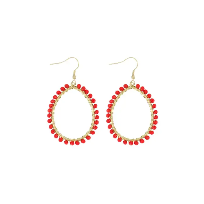 ZUSSS ZUSSS OORBEL HANGER OVAAL MET KRAAL ORANJEROOD / GOUD